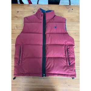 Champion Mens Puffer Vest Burgundy Maroon Down Fill Full Zip Large RN 58217